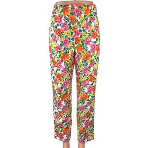 Zara Multicolor Floral Print High Waist Straight Tapered Ankle Trousers Pants M - Picture 1 of 6