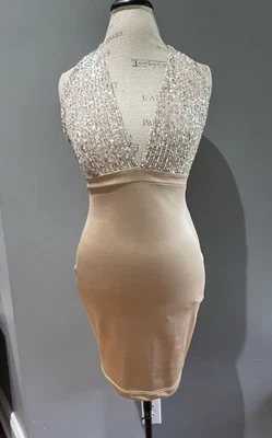 Nuevo con etiquetas Vestido Windsor Champagne Lentejuelas Bodycon Escote Sumergido Sin Mangas Talla M Foto 1 de 4