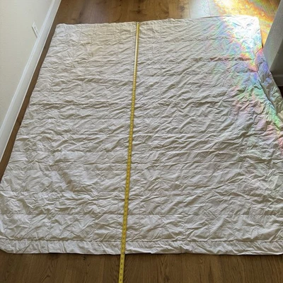 WOOLRICH Down Feather ThrowBlanket Tan Suede Box Quilted PufferLodge - Image 1 of 4