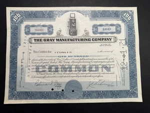 Certificado de stock de Gray Manufacturing Company 1957 - Historia de maquinaria industrial - Imagen 1 de 2