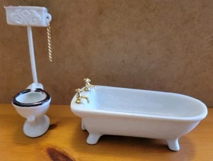 Vtg 1976 Doll House 2 Pc Old Fashioned Mini Porcelain Bathroom Set Tub Toilet - Picture 1 of 8