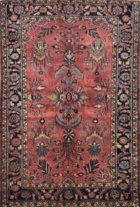 Pre-1900 Handmade Antique Rug 5x6 Vegetable Dye Traditional Wool Pink Carpet - Picture 1 of 16