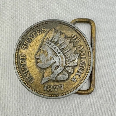 Hebilla de cinturón Novedad 1877 Moneda de centavo de Estados Unidos Cabeza de indio Centavo Vestido Vintage años 80 Foto 1 de 4