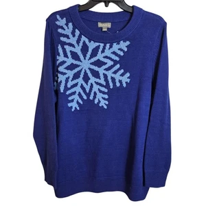 Style Co Womens Blue Snowflake Crew Neck Long Sleeve Sweater Size 1X Cabincore - Picture 1 of 10