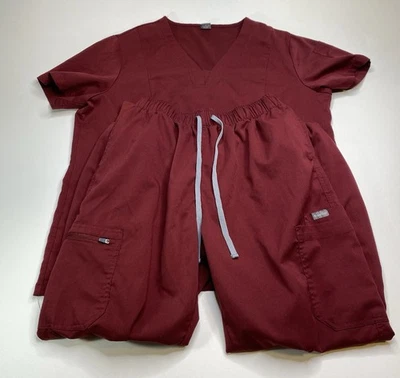 NiaaHinn Scrub Nurse Uniform Women Maroon Scrub Set V-Neck Top Jogger Pant - Image 1 of 4