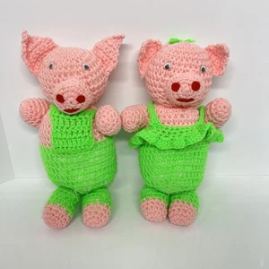 Menge 2 gehäkelte Schweine Handarbeit Plüsch 12 Zoll Stofftier Spielzeug rosa Ehemann Frau - Bild 1 von 9