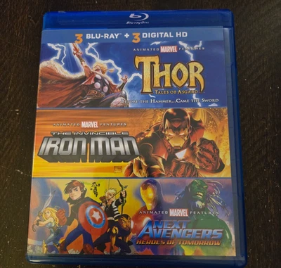 3 MARVEL Animated MOVIES, Thor, Ironman, Next Avengers (Blu-ray) - Image 1 of 4