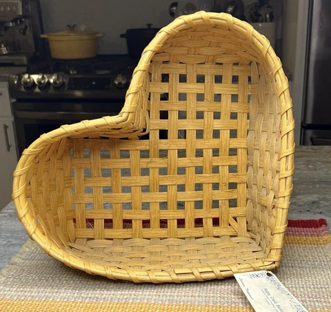 Vintage Cottagecore Handmade Primitive Heart Shaped Basket Hand Crafted Cover