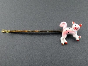 Vintage Pink Enamel Cat Bobby Pin Barrette - Picture 1 of 3