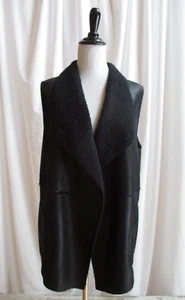 C & C California Size M Womens Faux Leather and Sherpa Lined Vest Pockets Black - Picture 1 of 7