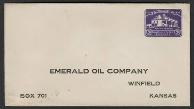 US 1932 #U526 3c Mount Vernon Stamped Envelope Cover Emerald Oil Co KS - Image 1 of 2