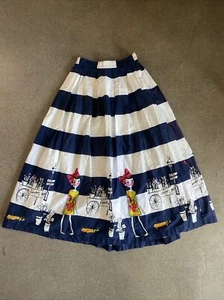 blue & white stripe long pleate skirt w/ flower cart print girls S (20 in waist) - Picture 1 of 8