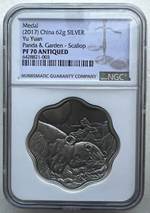NGC PF70 China 2017 Shanghai Yu Yuan Garden Panda Silver Scallop Medal 62g COA - Picture 1 of 4