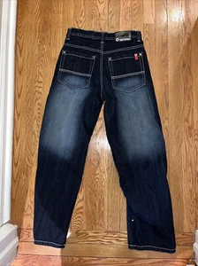 Jeans Southpole Vintage Azul Oscuro Rojo Pestaña Hombres/Niños Sueltos Pierna Ancha Estilo JNCO - Imagen 1 de 14