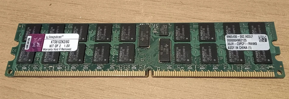 Kingston RAM KTS8122K2/8G Parity Registered DIMM CL5 1.8V 8gb DDR2 667Mhz ECC - Immagine 1 di 1