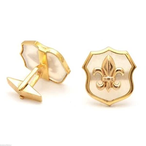 925 Sterlingsilber weiß Mondstein Fleur De Lis Manschettenknöpfe Herrenschmuck - Bild 1 von 2