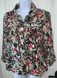 Christopher & Banks SMALL Coral Pink Floral Button Blazer Lightweight Jacket EUC - Picture 1 of 10