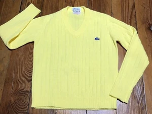 Vtg Lacoste Izod Tennis Sweater knit V-Neck S 16 Yellow Acrylic Ribbed Bright - Picture 1 of 9