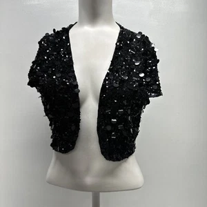 Betsey Johnson Bolero Shrug Crop Cardigan Cropped Sequins Black Vintage M Medium - Picture 1 of 8