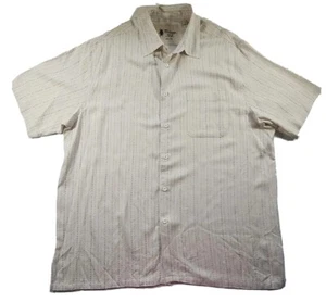 VINTAGE SILK Mens Beige Shirt Short Sleeve Abstract Circle Design Silk Blend XL - Picture 1 of 8