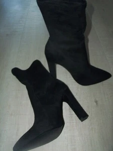 NEW BLACK Faux Suede Sock Boots / Heels - Black Size UK 5 - Picture 1 of 3