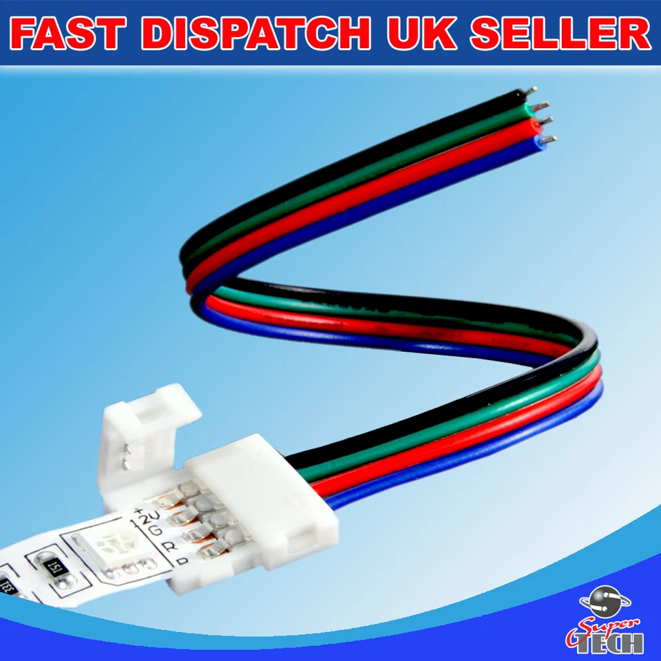 10 X 10mm 4 pins PCB strip to power IP20 snap led strip soldeless connector RGB  - Image 1 of 2