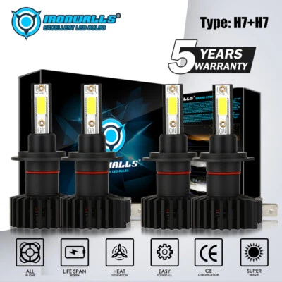 4x H7 LED Headlight Bulb Kit for Benz Sprinter 2500 3500 2010-2018 High Low Beam - Image 1 of 4