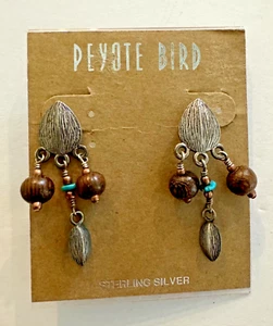 Pendientes colgantes artesanales de plata de ley 925 con diseño de pájaro peyote turquesa - Imagen 1 de 3