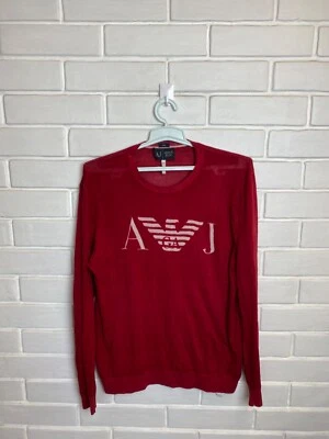 Suéter de algodón vintage para hombre Armani Jeans talla M rojo muy raro logotipo grande Foto 1 de 4