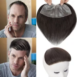 Mens Forehead Hairline Toupee Human Hair Skin PU Man Hairpieces Hair Topper Wigs - Picture 1 of 32