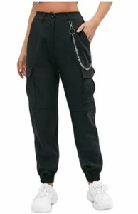 ZAFUL Women's High Waisted Solid Jogger Pants Outdoor Cargo Pants W/CHAIN SZ 0-2 - Picture 1 of 5