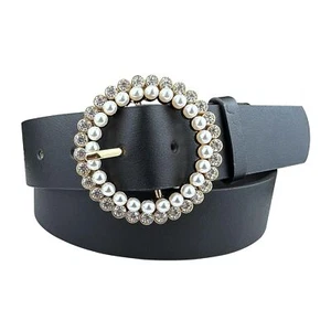 Womens Leather Belt Round Buckle Ladies Belt Grommet Leather Waist Belts for ... - Picture 1 of 8