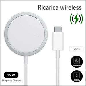 Caricabatterie wireless Magsafe alimentatore magnetico ricarica rapida Qi fast - Foto 1 di 15