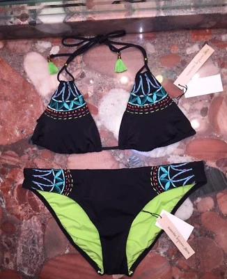 Conjunto de 2 peças de maiô feminino Nanette Lepore mantra bordado raposa preto G novo com etiquetas - Imagem 1 de 4