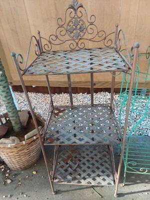 Антикварный 3-уровневый (3 полки) стеллаж из кованого железа подставка для растений дисплей - Изображение 1 из 4