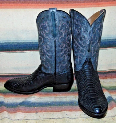 Mens Rujo The Zeke Black Snakeskin Gray Leather Cowboy Boots 10 EE  New in Box - Image 1 of 4