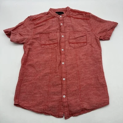 Camisa con botones Henley INC Internacional Concepts para hombre S roja 55 % lino. #37300 Foto 1 de 4