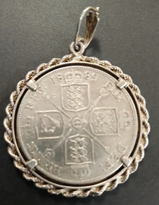 Antique 1889 Queen Victoria Silver Double Florin in Silver Pendant Mount 30 grs - Picture 1 of 4