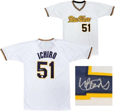 ¡OFERTA! Camiseta deportiva Orix Blue Wave Ichiro Suzuki autografiada firmada blanca IS Holo Foto 1 de 4