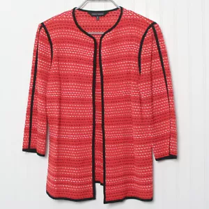 Cardigan acrilico Ming Wang arancione nero testurizzato spalle scoperte manica 3/4 M - Foto 1 di 10