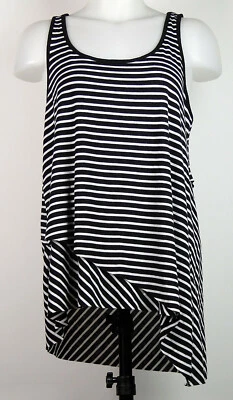 Mango Basics Black & White Striped Tiered High-Low Tank Top Shirt S - Image 1 of 4