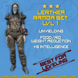 FALLOUT 76  PC LEATHER ARMOR SET LVL 1 UNYIELDING  F/A WR [+10 INT] FOR LEVELING - Picture 1 of 1