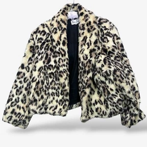 Vintage Y2K Paris Blues Leopard Faux Fur Coat Jacket Animal Print Cheetah Small - Picture 1 of 18