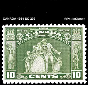 CANADA 1934 SC 209 LOYALIST FIGURES 10¢ OLIVE GRN MINT NEVER HINGED OG VERY FINE - Picture 1 of 2