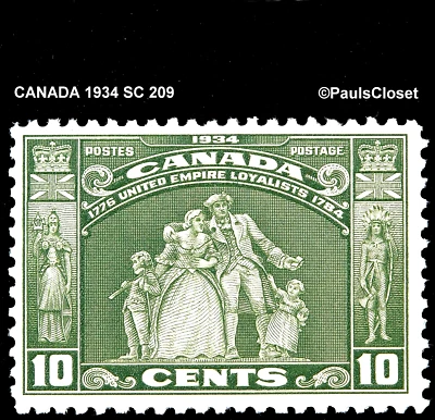 CANADA 1934 SC 209 LOYALIST FIGURES 10¢ OLIVE GRN MINT NEVER HINGED OG VERY FINE - Image 1 of 2