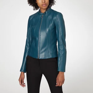 Hugo Boss Saviza Women's Leather Biker Jacket Luxury Brand - Picture 1 of 24