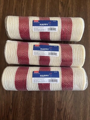 Cinta decorativa de malla roja crema 3 rollos 10" x 18' por rollo (54 ') Foto 1 de 4