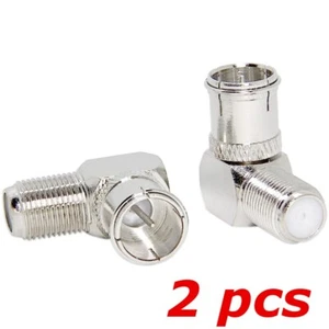 2 PACK F-Type Quick Connecter Right Angle 90 Degree M/F Coax TV Push-On Adapter - Picture 1 of 2
