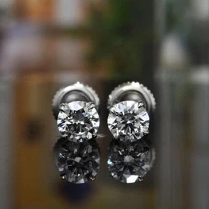 D-E/VVS 14K Gold Lab Grown Diamond Stud Earrings 0.50-1 Carat - Picture 1 of 10