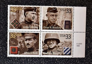 2000USA #3393-3396 33c Distinguished Soldiers - Copyright Block of 4 - Mint - Picture 1 of 1
